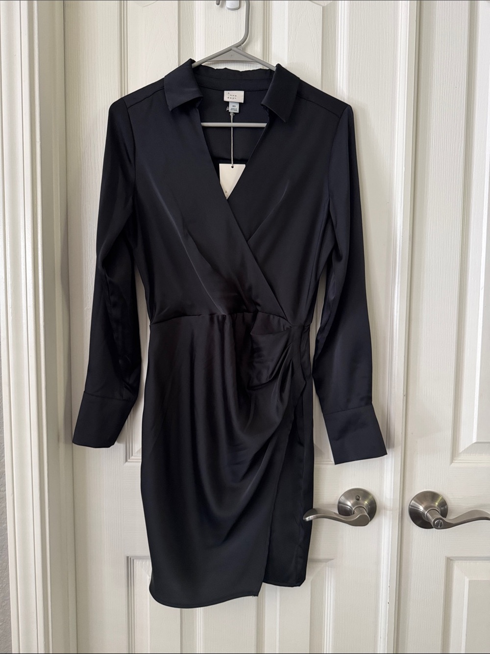 a new day Black Long-Sleeve Wrap Shirt Dress